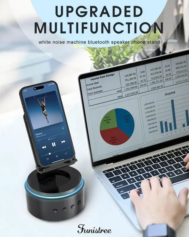 Alt view image 3 of 7 - Men Him Husband Dad Gifts from Daughter Son Wife, Cell Phone Stand with Wireless Bluetooth Speaker, Tech Gadget Adjustable Detachable White Noise Sound Machine Men Christmas Xmas Birthday Gifts