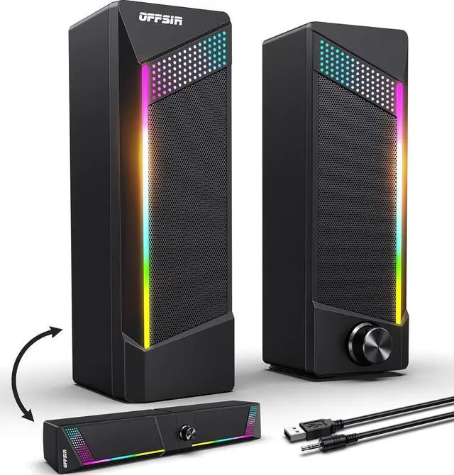 Main image of Computer Speakers, 2 in 1 PC Speaker , Gaming Speakers for PC Computer Laptop Desktop Monitor, RGB Speakers with Touch Sensitive Lighting, USB Powered 3.5mm AuxPackage Only Two Speaker, No Soundbar