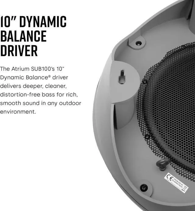 Alt view image 4 of 7 - Polk Audio Atrium SUB100 Outdoor Passive Subwoofer, Features 10" Long-Throw Dynamic Balance Driver, Down Firing Subwoofer, All-Weather Durability, Terracotta