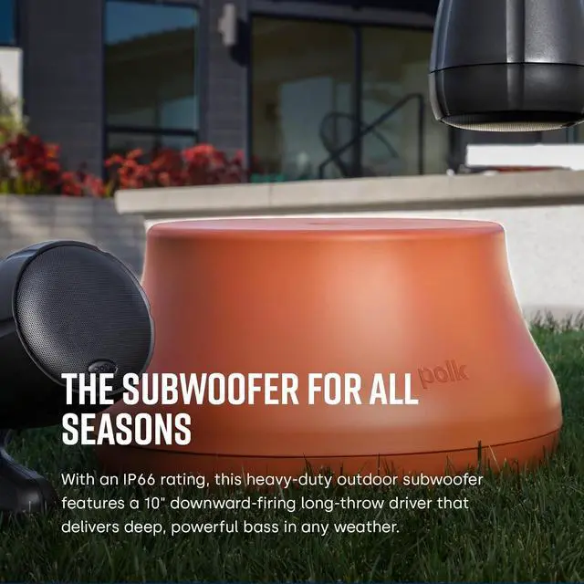 Alt view image 3 of 7 - Polk Audio Atrium SUB100 Outdoor Passive Subwoofer, Features 10" Long-Throw Dynamic Balance Driver, Down Firing Subwoofer, All-Weather Durability, Terracotta