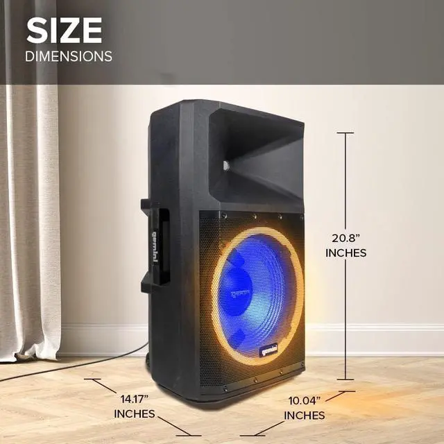 Alt view image 7 of 7 - Gemini 15 2200W Bluetooth PA Speaker System  DJ Loudspeaker with Stand, Wired Mic, LED Lights, TWS Stereo Pairing, 3-Channel Mixer, EQ Control  AC Powered (GSP-L2200PK)