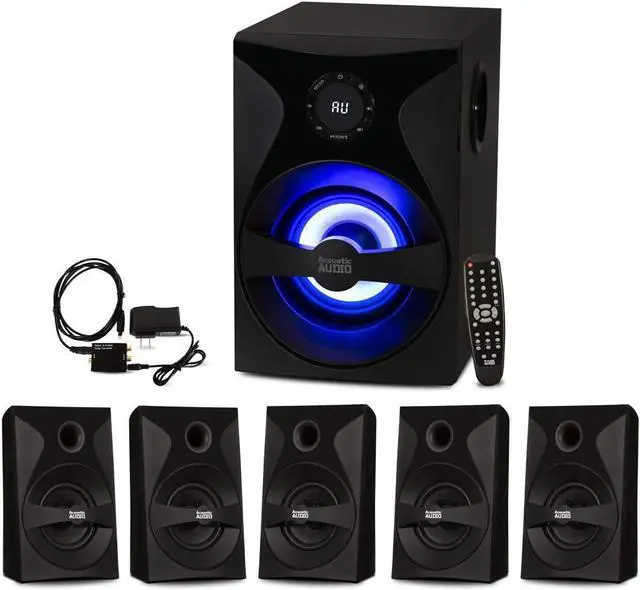Main image of Goldwood Bluetooth 5.1 Surround Sound Home Theater Speaker System with LED Display, FM Tuner, USB/SD Inputs - 6-Piece Set with Remote Control, Black