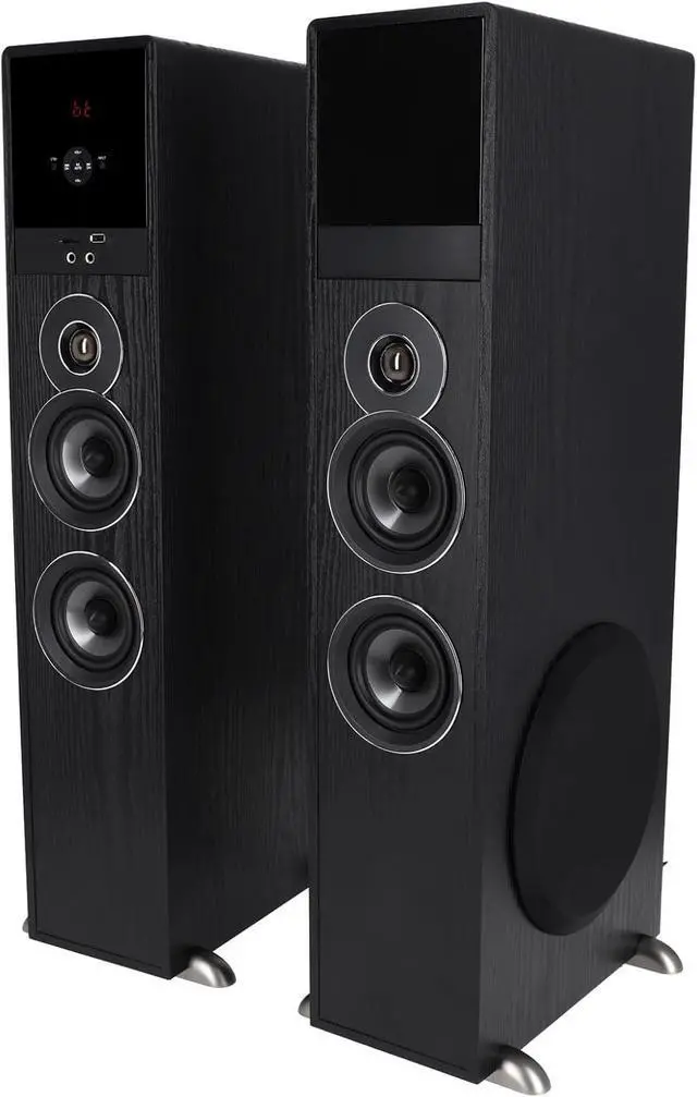 Alt view image 6 of 7 - Rockville TM80B Powered Home Theater Tower Speaker System, Black, 800W, 8" Subwoofers, Bluetooth, USB/SD Playback, FM Radio, Remote Control, Karaoke Ready, Perfect for Home Entertainment