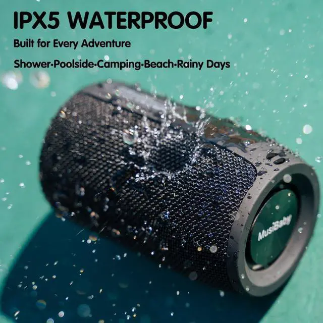 Alt view image 5 of 7 - Bluetooth Speaker, MusiBaby Wireless Portable Speaker - Waterproof, Outdoor, Bluetooth 5.0, Dual Pairing, Loud Stereo, Deep Bass, 24H Playtime - Gift Ideas for Home, Party, Travel (BLK)