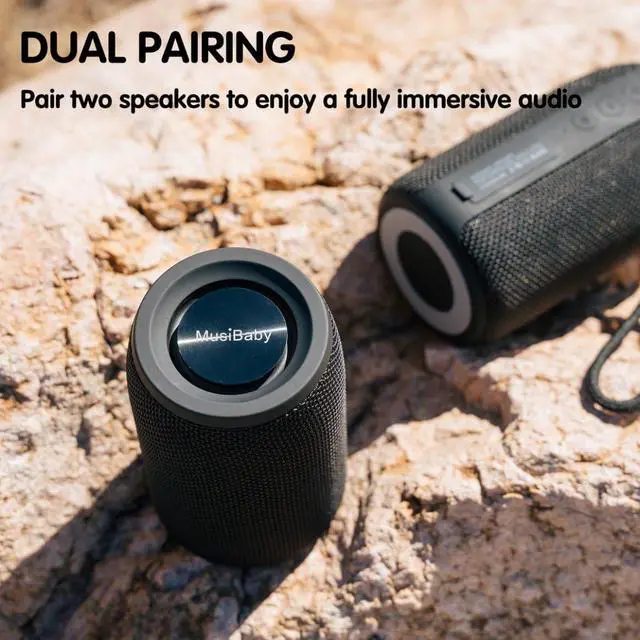 Alt view image 6 of 7 - Bluetooth Speaker, MusiBaby Wireless Portable Speaker - Waterproof, Outdoor, Bluetooth 5.0, Dual Pairing, Loud Stereo, Deep Bass, 24H Playtime - Gift Ideas for Home, Party, Travel (BLK)