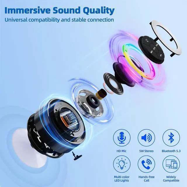 Alt view image 4 of 7 - Mini Bluetooth Shower Speaker with Suction Cup, Wireless Shower Speaker Bluetooth Waterproof, IP67 Floating Waterproof Bathroom Speaker with LED Light, Ideal Gifts for Men Women Kids