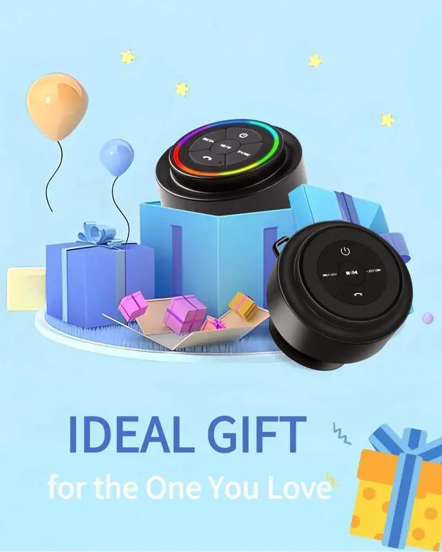 Alt view image 7 of 7 - Mini Bluetooth Shower Speaker with Suction Cup, Wireless Shower Speaker Bluetooth Waterproof, IP67 Floating Waterproof Bathroom Speaker with LED Light, Ideal Gifts for Men Women Kids
