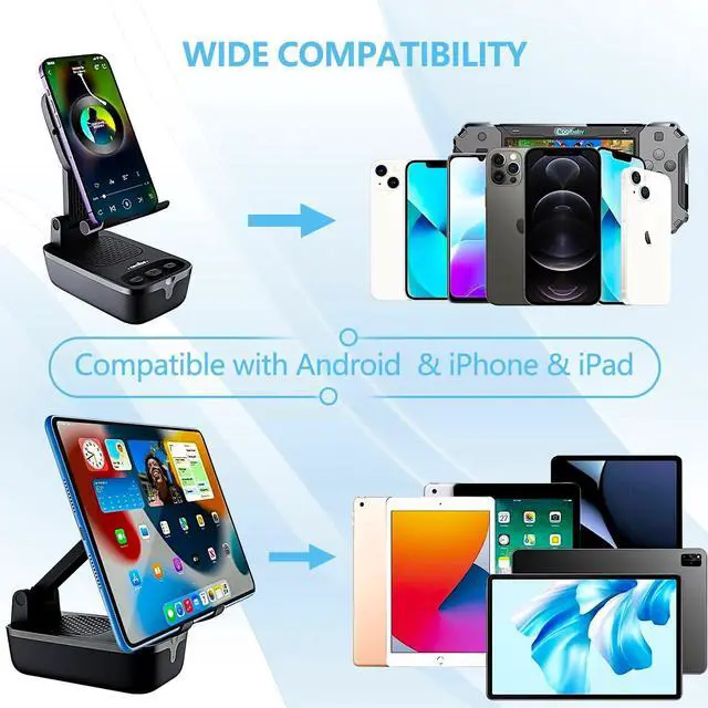Alt view image 5 of 7 - comiso Birthday Gifts for Men Women, IPX7 Waterproof Cell Phone Stand with Speaker, Phone Holder Bluetooth Speaker with HD Stereo Sound & Anti-Slip, Compatible for iPhone/iPad/Samsung Galaxy