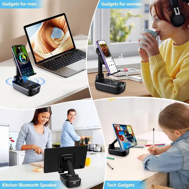 Alt view image 6 of 7 - comiso Birthday Gifts for Men Women, IPX7 Waterproof Cell Phone Stand with Speaker, Phone Holder Bluetooth Speaker with HD Stereo Sound & Anti-Slip, Compatible for iPhone/iPad/Samsung Galaxy