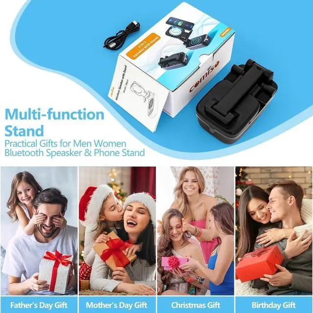 Alt view image 7 of 7 - comiso Birthday Gifts for Men Women, IPX7 Waterproof Cell Phone Stand with Speaker, Phone Holder Bluetooth Speaker with HD Stereo Sound & Anti-Slip, Compatible for iPhone/iPad/Samsung Galaxy
