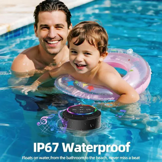 Alt view image 3 of 7 - Mini Bluetooth Shower Speaker with Suction Cup, Wireless Shower Speaker Bluetooth Waterproof, IP67 Floating Waterproof Bathroom Speaker with LED Light, Ideal Gifts for Men Women Kids