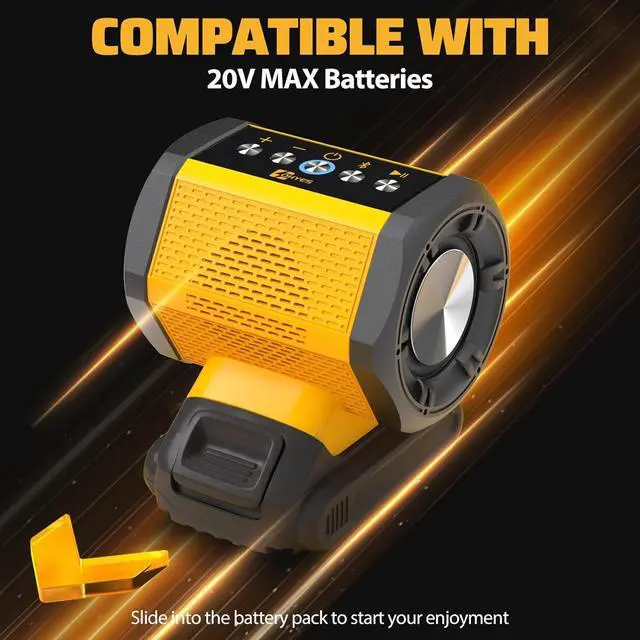 Alt view image 2 of 7 - Bluetooth Speaker Fit for DeWALT 20v Max Battery with USB-A/C Charging for Jobsite Camping & Parties(Battery not Included)