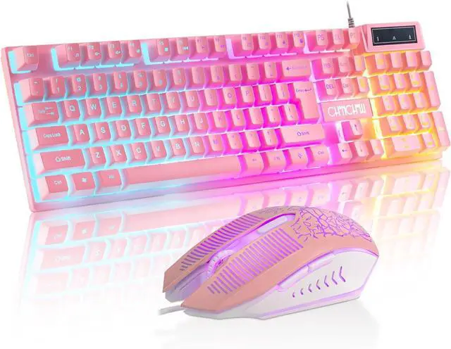 Main image of CHONCHOW Pink Gaming Keyboard and Mouse Combo with led, 104 Keys Wired Light Up Keyboard and Colorful Mouse for PC Laptop Computer PS4 Xbox, 19 Keys Anti-Ghosting, Multimedia Keys, Number Pad