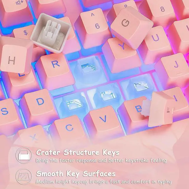 Alt view image 6 of 7 - CHONCHOW Pink Gaming Keyboard and Mouse Combo with led, 104 Keys Wired Light Up Keyboard and Colorful Mouse for PC Laptop Computer PS4 Xbox, 19 Keys Anti-Ghosting, Multimedia Keys, Number Pad