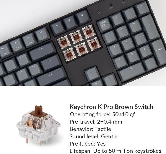 Alt view image 4 of 7 - Keychron K10 Full Size 104 Keys Bluetooth Wireless Mechanical Gaming Keyboard for Mac Windows K Pro Brown Switch, Multitasking/White LED Backlight/USB C Wired Computer Keyboard