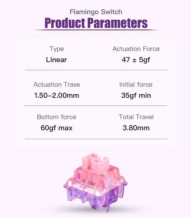 Alt view image 2 of 6 - EPOMAKER Flamingo 35 Pieces 47gf Linear Mechanical Keyboard Switches Set, 35gf Initial Force Factory Lubed Switch with POM Stem, Dual Spring, PC Housing for Gaming DIY Keyboard