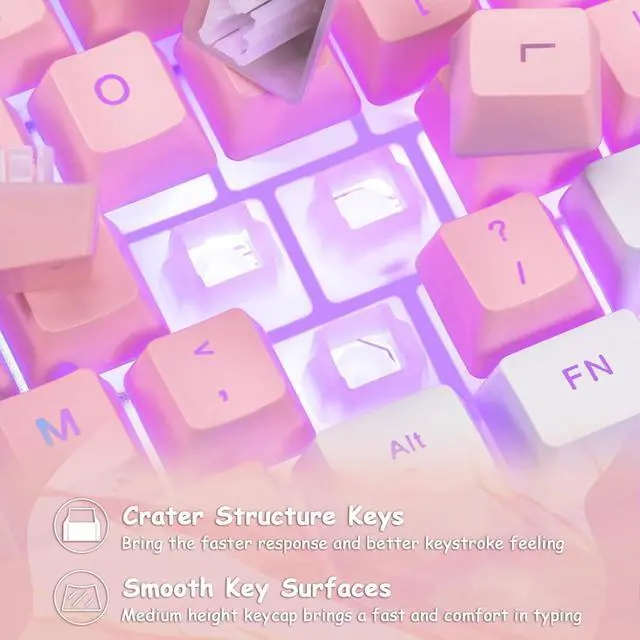 Alt view image 6 of 7 - CHONCHOW Cute Pink Gaming Keyboard and Mouse Combo for Girl, 3 Color Backlit, 19 Keys Anti-ghosting with Kawaii RGB Light Up Mouse for PC Laptop Mac Computer PS4 and PS5, Women Girl - White & Pink