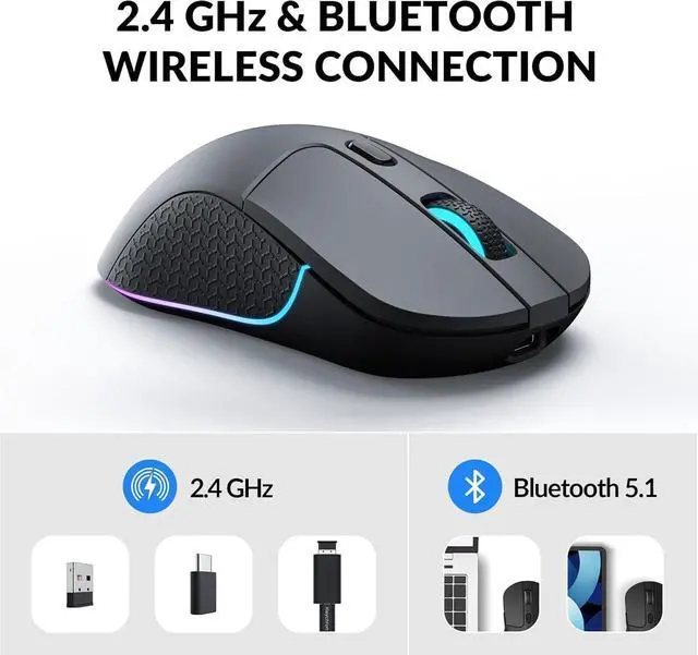 Alt view image 2 of 7 - Keychron M3 Wireless Mouse, PAW3395 Sensor with Programmable Macro Button 26,000 DPI Supports 2.4 GHz/Bluetooth 5.1, 79g Ultra-Light Ergonomic Design Up to 70 Hours Using for PC Mac Laptop - Black