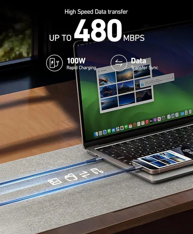 Alt view image 3 of 7 - Dasku Extra Long USB C to USB C Cable 100W [15ft/2 Pack] Charger Cable Fast Charging Compatible with iPhone 16/16 Plus/16 Pro Max, iPhone 15 Series, Galaxy S24/S23/S22, Car Play, MacBook, iPad