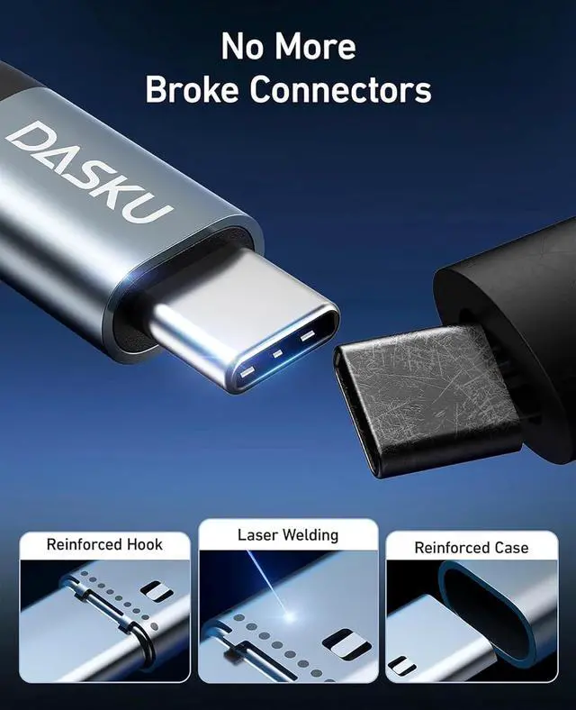 Alt view image 4 of 7 - Dasku Extra Long USB C to USB C Cable 100W [15ft/2 Pack] Charger Cable Fast Charging Compatible with iPhone 16/16 Plus/16 Pro Max, iPhone 15 Series, Galaxy S24/S23/S22, Car Play, MacBook, iPad