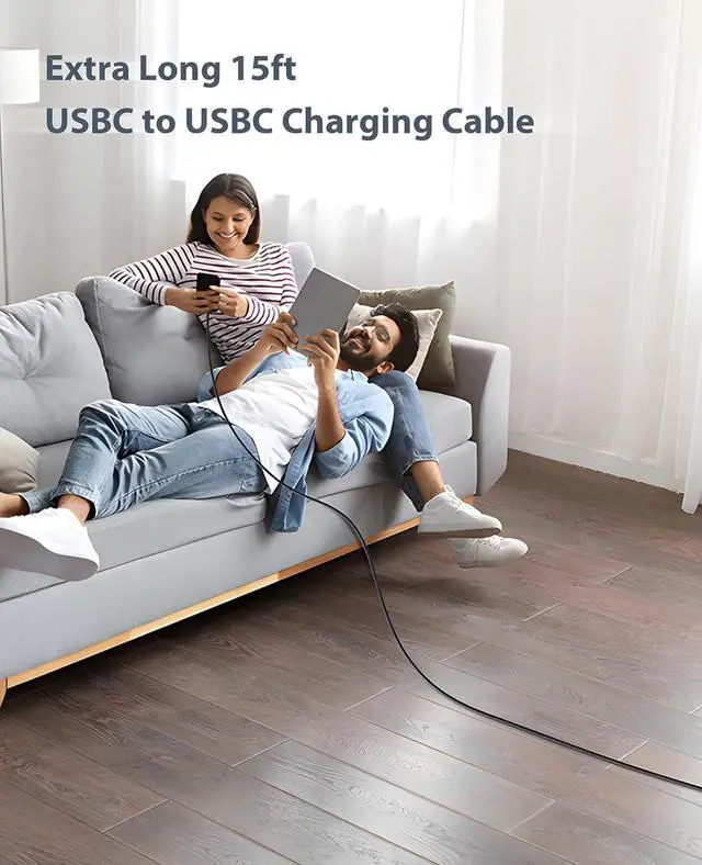 Alt view image 7 of 7 - Dasku Extra Long USB C to USB C Cable 100W [15ft/2 Pack] Charger Cable Fast Charging Compatible with iPhone 16/16 Plus/16 Pro Max, iPhone 15 Series, Galaxy S24/S23/S22, Car Play, MacBook, iPad