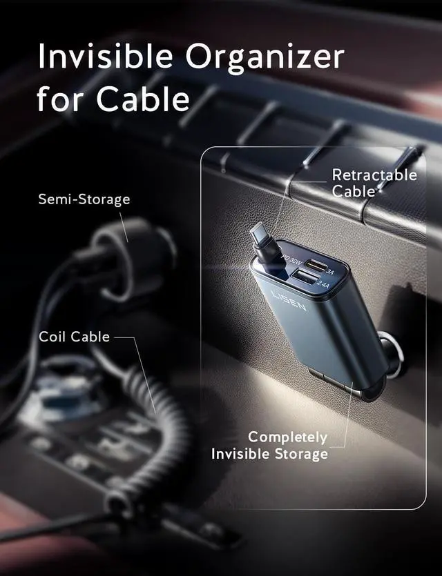 Alt view image 3 of 7 - iPhone 16/15 Car Charger USB C Fast Charging Retractable 60% Less Space Mini 57W Fast iPhone 16/15 USBC Type C Charger for 17 iPhone 16 15 Pro Max Plus Galaxy S25/24 ZAndroid