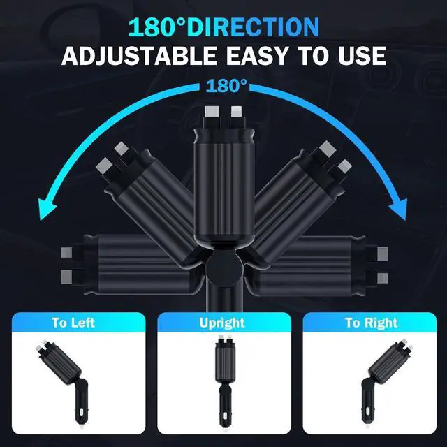 Alt view image 5 of 7 - 4 in 1 Retractable Car Chargers with Starlight, 66W USB C Fast Car Charger Adapter with 2 USB Ports for All iPhone 15/14/13/12/11 and for All Android (Black - RedLight)