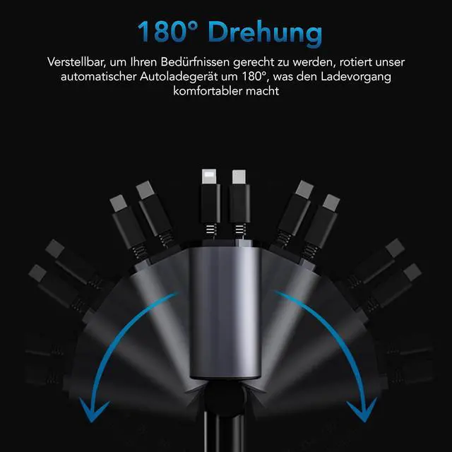 Alt view image 5 of 6 - AutoSky 4-in-1 Retractable Fast Charger, for Cars: 100W Car USB-C & iPhone Cable, USB-C/A Ports - Compatible with iPhone, Galaxy, Pixel and More.