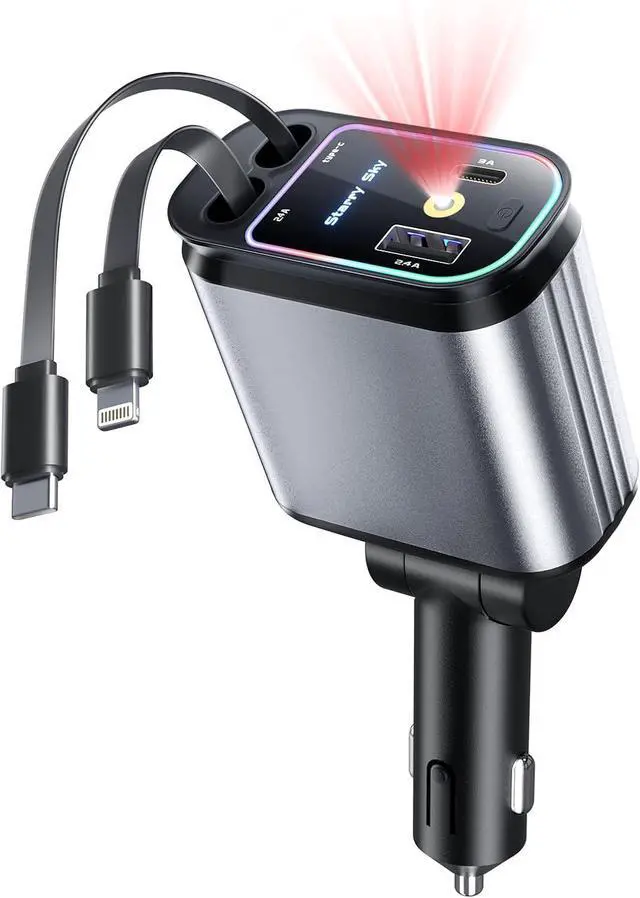 Main image of Starlight Retractable Car Charger with Retractable Cables, Starlight in Car Roof 4 in 1 Super Fast Car Phone Charger, 2 USB Ports Starry Sky Adapter, Compatible with iPhone 15 14 13