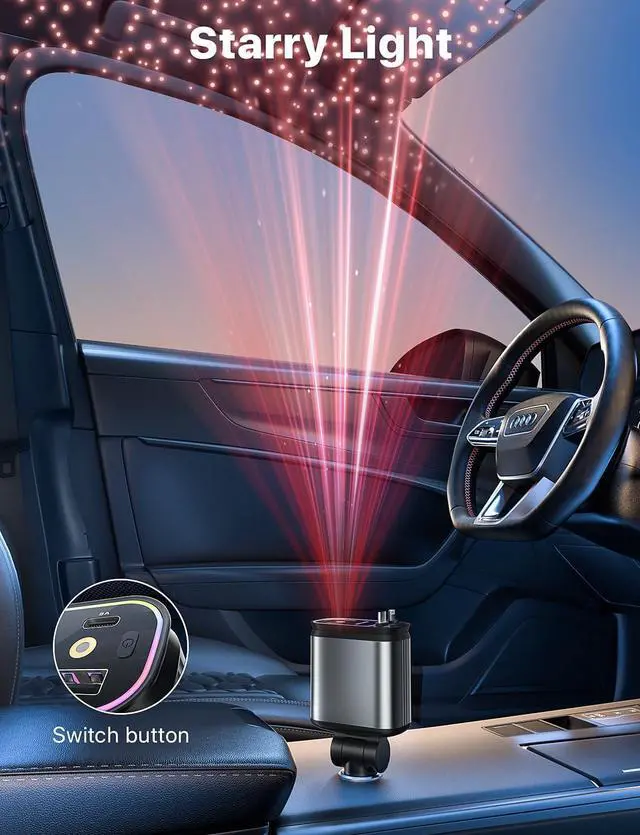 Alt view image 2 of 7 - Starlight Retractable Car Charger with Retractable Cables, Starlight in Car Roof 4 in 1 Super Fast Car Phone Charger, 2 USB Ports Starry Sky Adapter, Compatible with iPhone 15 14 13