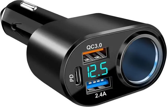 Main image of USB C Car Charger, 90W Cigarette Lighter Adapter Dual USB Fast Charging PD QC 3.0, 12V/24V Car Charger Socket Splitter with LED Voltmeter for Smart Phone GPS Dash Cam