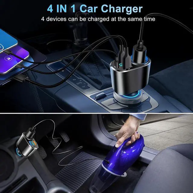Alt view image 4 of 7 - USB C Car Charger, 90W Cigarette Lighter Adapter Dual USB Fast Charging PD QC 3.0, 12V/24V Car Charger Socket Splitter with LED Voltmeter for Smart Phone GPS Dash Cam
