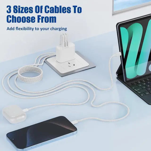 Alt view image 4 of 7 - 60W USB C to USB C Cable Fast Charging 4-Pack[3/6/6/10FT] Braided iPhone 16 15 Charging Cable, Type C Charger Power Cord for iPhone 16/15/15 Pro/15 Plus/15 Pro Max, iPad Pro 2022/Air 5, Samsung