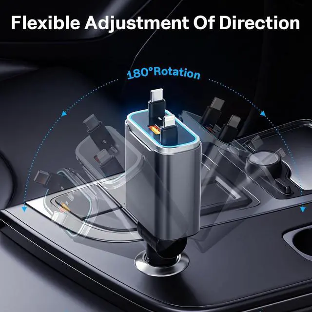 Alt view image 4 of 6 - Retractable Car Charger USB C 131W 4-in-1 Fast Charging with 2 Retractable Cables Car Phone Charger Adapter for iPhone 16 15 14 13 Fast Charge Car Accessories, Gifts for Men Women