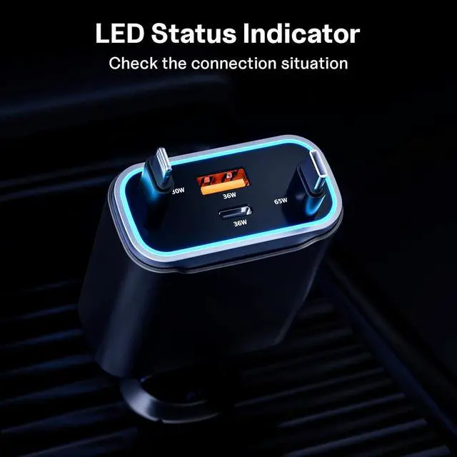 Alt view image 5 of 6 - Retractable Car Charger USB C 131W 4-in-1 Fast Charging with 2 Retractable Cables Car Phone Charger Adapter for iPhone 16 15 14 13 Fast Charge Car Accessories, Gifts for Men Women