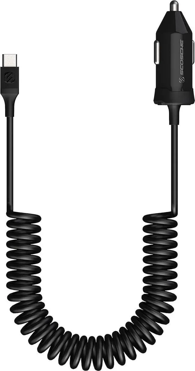 Main image of Scosche CPDC203 PowerVolt 20-Watt USB Type-C Power Delivery 3.0 Fast Car Charger with Attached 3-Foot Adjustable Coiled Cable for All USB-C Devices