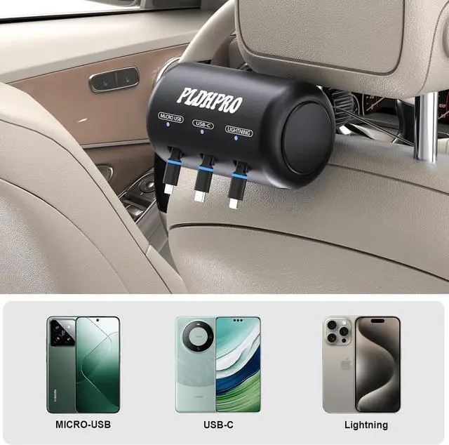 Alt view image 4 of 6 - Uber Accessories for Car 3 in 1 Backseat Car Charging Station Box, with QC 3.0 Adapter 36W Retractable Multi Devices Car Charger Fast Charge for All Phones | iPhone15/14 | Samsung|Uber Taxi Lyft Turo