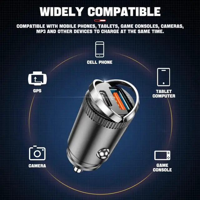 Alt view image 6 of 7 - USB C 60W Car Charger Fast Charge, 30W PD& 30W QC3.0 Fast Charge with Metal Body, Flush Fit Pull Ring Style Universal for iPhone 13/13 Pro/12/12 Pro Max/XS/XR, Samsung Galaxy, Car Accessories