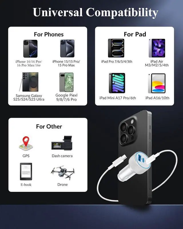 Alt view image 6 of 7 - 67W 3-Port Fast Car Charger for iPhone 16/15 Pro Max, 2-Pack 67Watt USB C Car Charger Adapter Cigarette Lighter & 2x3FT USB-C to C Cable Fast Charging for iPhone 16/16 Pro/15/15 Pro Max/Plus, iPad