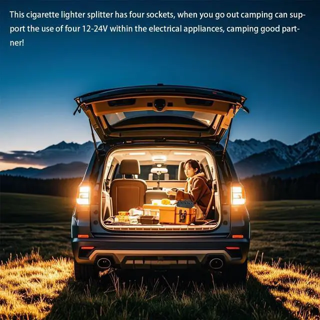 Alt view image 6 of 6 - Multi-Function Cigarette Lighter Splitter Cell Phone Car Charger 4 Cigarette Lighter Sockets 1 PD Fast Charger Port 2-Port USB Power Adapter for Cell Phones Adapter