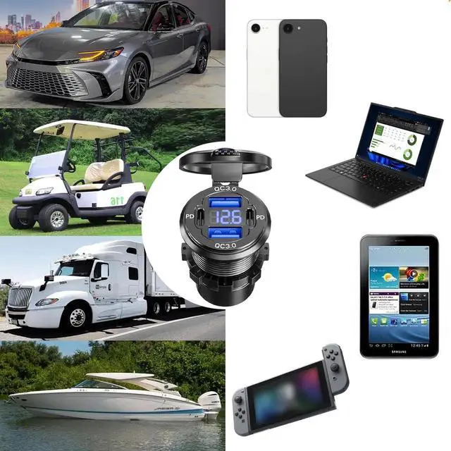 Alt view image 5 of 5 - Dual PD USB C Ports & Dual Quick Charge 3.0 Ports Car Charger Socket, VANONE Aluminum Alloy Waterproof 12V USB Outlet, Accessories for Car Boat Marine Motorcycle RV ATV Truck Golf Cart, etc