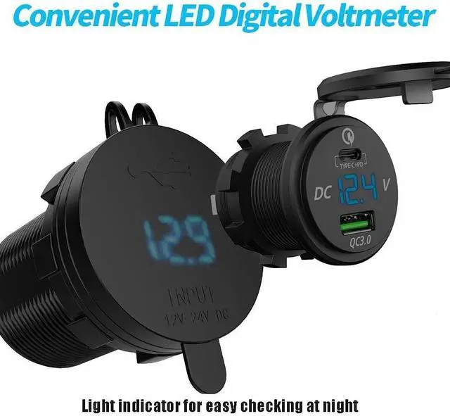 Alt view image 5 of 7 - GemCoo 63W USB C Car Charger Socket, 45W PD Outlet 18W QC3.0 Charger 12V USB Cigarette Lighter Socket with LED Voltmeter for Car RV Boat Marine Truck Motorcycle