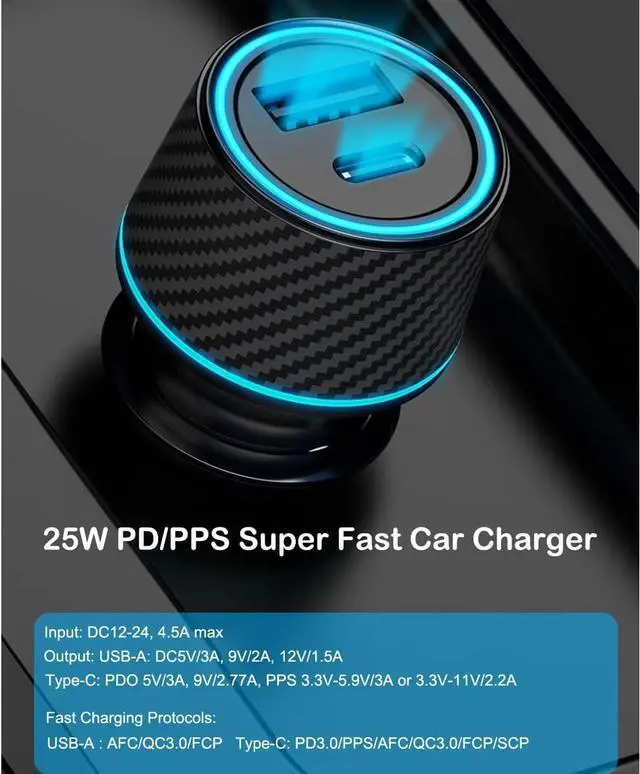 Alt view image 6 of 7 - 25W Super Fast Charger Type C Wall/Car Charger Combo Kit for Samsung Galaxy S25 S24 S23 S22 S21 Ultra Plus A53 A52 A14 A15 A25 A42 A32 Xcover 7 6 iPhone 1615 Pro Max Pixel 8 7 6a Moto LG USB C Cable
