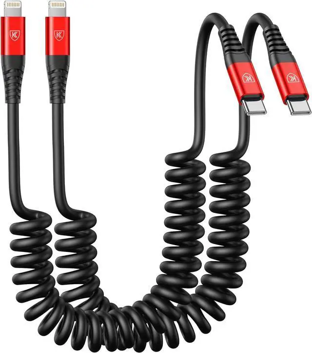 Main image of USB C to Lightning Cable, 2Pack 3FT Coiled Fast Charger for Car Type C to Lightning Cable Cord Compatible with 14 13 12 11 Pro Max Xr Xs 8 7 Plus Carlay-Red