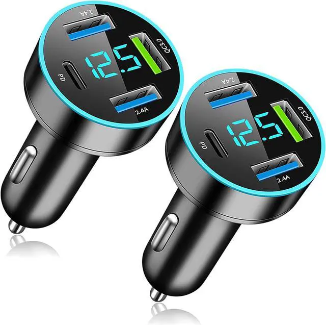 Main image of USB Car Charger, USB C Car Charger Adapter with Voltmeter, 4 Port Type C Port PD/QC 3.0 Super Fast Charging Car Cigarette Lighter USB Charger Adapter for iPhone, iPad, Samsung Phone Tablets