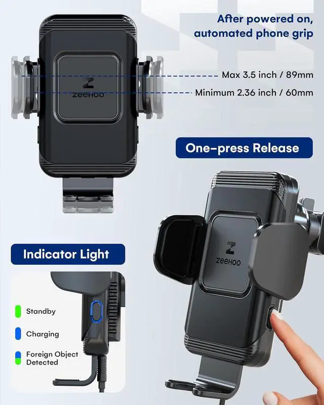 Alt view image 4 of 6 - ZeeHoo Wireless Car Charger,15 W Fast Charging Auto-Clamping Car Mount,Windshield Dash Air Vent Phone Holder for iPhone 14 13 12 Mini 11 Pro Max XS XR 8,Samsung S22 S21 S20 Note 20 10 9 8