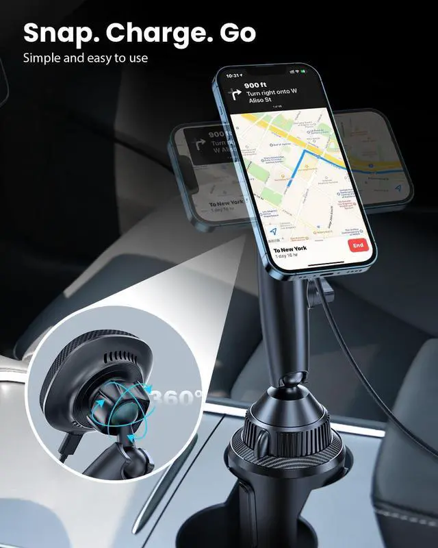 Alt view image 6 of 6 - Cup Holder Charger Mount for Magsafe, Wireless Magnetic Car Mount Charger with Heat Dissipation System, Fast Charging Phone Holder for iPhone 17 16 15 14 13 Pro Max Mini [with QC 3.0 Adapter]