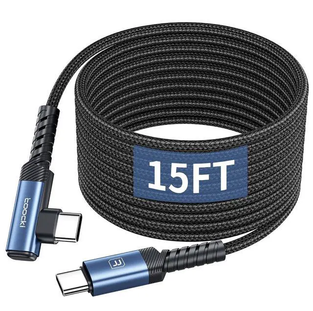 Main image of 15FT Right Angle USB C Cable, 60W Extra Long Charging Cord Nylon Braided USB C Charger Cable for iPhone 16/15 Pro Max, iPad/MacBook, Galaxy S20, Pixel, Switch, Camera