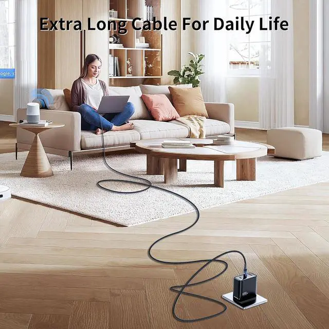 Alt view image 3 of 7 - 15FT Right Angle USB C Cable, 60W Extra Long Charging Cord Nylon Braided USB C Charger Cable for iPhone 16/15 Pro Max, iPad/MacBook, Galaxy S20, Pixel, Switch, Camera