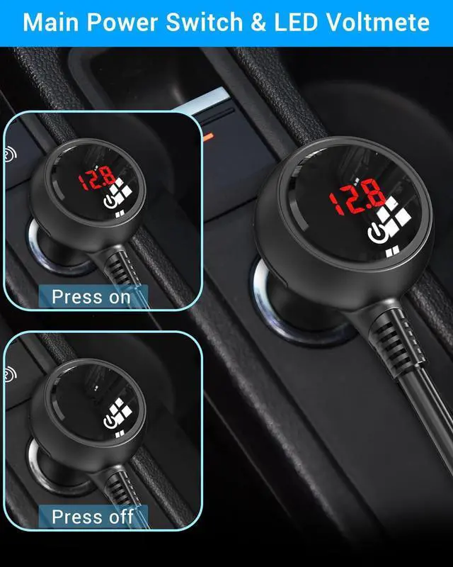 Alt view image 5 of 7 - Car Charger Splitter 200W, Qidoe 3 Socket Cigarette Lighter Adapter with PD30W USB-C & QC3.0 Multi USB Car Charger DC Outlet Cigarette Splitter Power Switches Voltmeter for GPS Dash Cam Phone